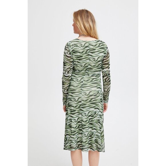 ICHI Ihista Mesh Sheer Green Zebra Print Dress Whimsigoth Witchy Fairy Grunge - Picture 6 of 16